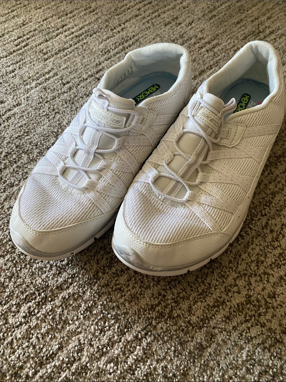 Skechers Women’s White Athletic Slip-On Sneakers with Elastic Bungee